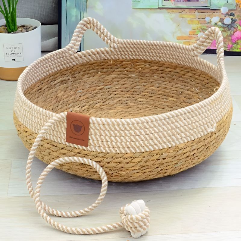 panier chat rotin avec un joli design