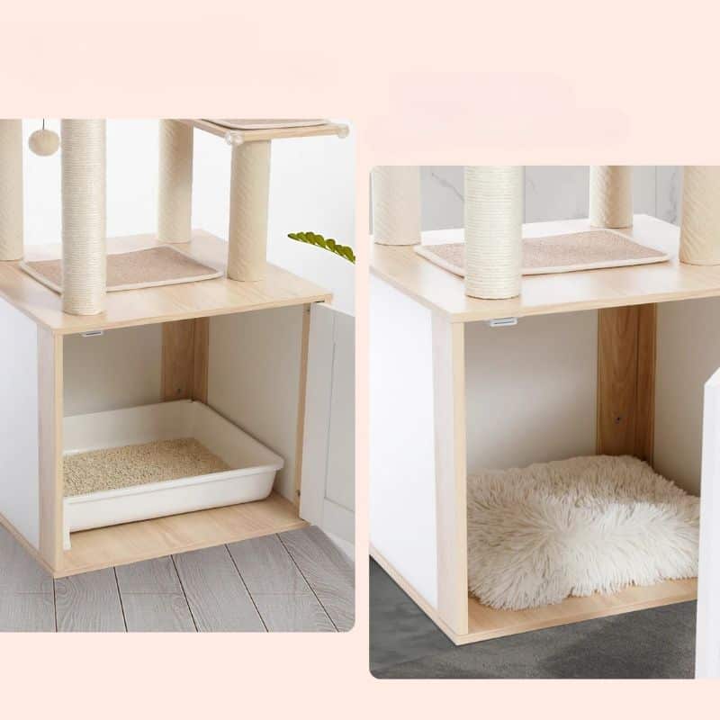 Arbre à chat à action avec un petit coin d'intimité pour votre chat
