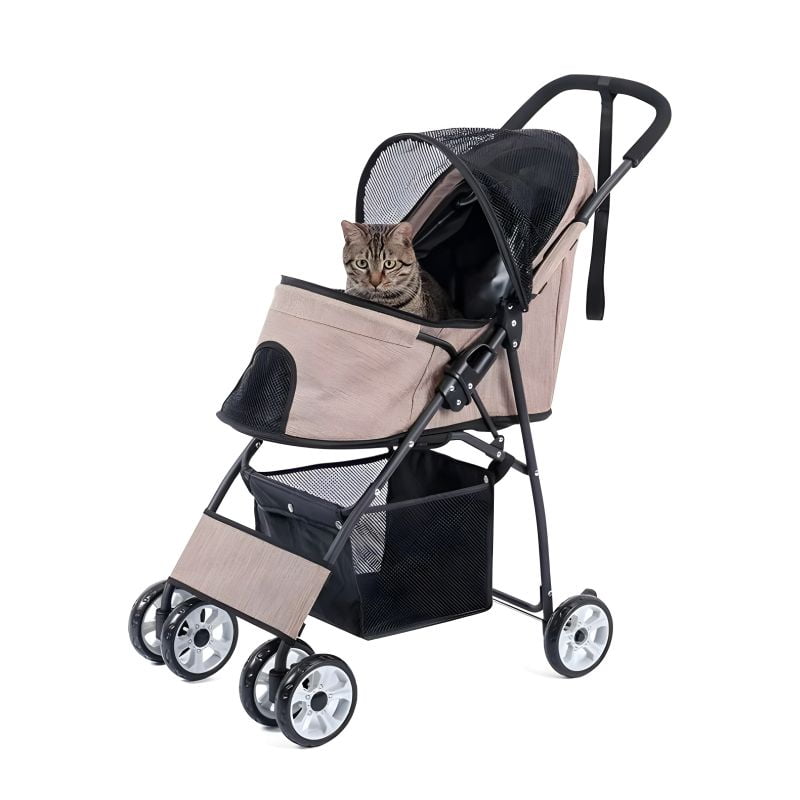 poussette pour chat avec un chat à l'intérieur