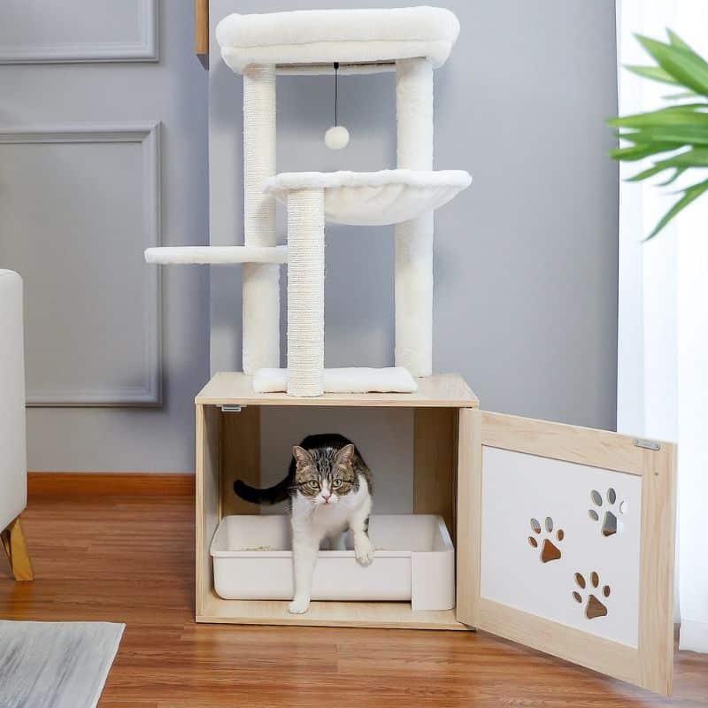 arbre a chat litiere avec hamac et bac à litière